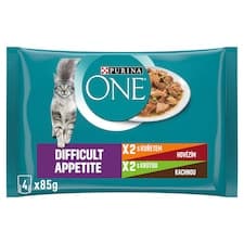 Purina ONE Difficult Appetite kapsičky pro kočky kuře, hovězí, krůta, kachna ve šťávě 4 x 85g