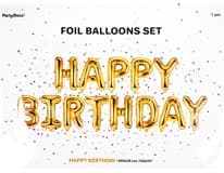 PARTY DECO Balónek 340 cm nápis "Happy birthday" zlatá fólie 1 ks