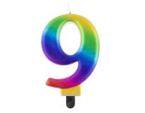 Svíčka - číslice "9" duhová 8cm 1 ks