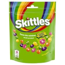 Skittles Sours žvýkací bonbóny v křupavé cukrové krustě s kyselými ovocnými příchutěmi 152g