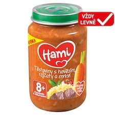 HAMI masozeleninový příkrm Těstoviny s hovězím, rajčaty a mrkví, 8+ 200g