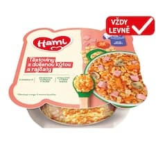 HAMI masozeleninový talířek Těstoviny s dušenou kýtou a rajčaty 230g