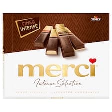 merci Intense Selection výběr plněných a neplněných pralinek převážně z hořké čokolády 250g