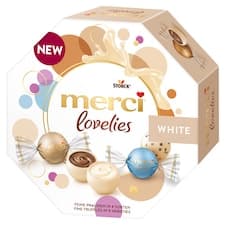 merci lovelies White výběr pralinek z bílé čokolády s náplní 185g