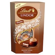 Lindt Lindor Mléčná čokoláda s kousky oplatek a náplní z jemného mascarpone a kávy 15 ks 200g