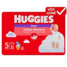 Huggies Little Movers plenkové kalhotky velikost 5 pro děti 12-17kg 34 ks