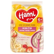 Hami mléčná kaše ovesno-žitná s banánem, jahodami a malinami 210g