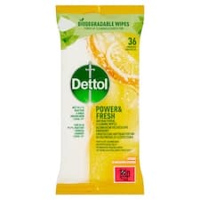 Dettol Power & Fresh antibakteriální víceúčelové ubrousky citron a limeta 36 ks
