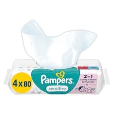 Pampers Sensitive Baby Dětské Čisticí Ubrousky 4 Balení 80 Ubrousků = 320 Čisticích Ubrousků