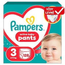 Pampers Active Baby Plenkové Kalhotky, Velikost 3, 128 Kusů, 6kg-11kg