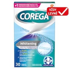 Corega Whitening čisticí tablety 4v1 na zubní náhrady pro bělejší úsměv, 30 ks