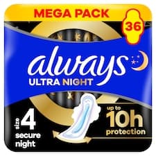 Always Ultra Hygienické Vložky Secure Night (velikost 4) s křidélky X36