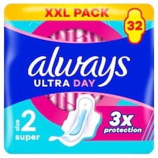 Always, Hygienické Vložky Ultra Day Super (Velikost 2), Křidélka x 32, Vložky