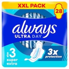 Always, Hygienické Vložky Ultra Super Extra (Velikost 3), Křidélka x 28, Vložky