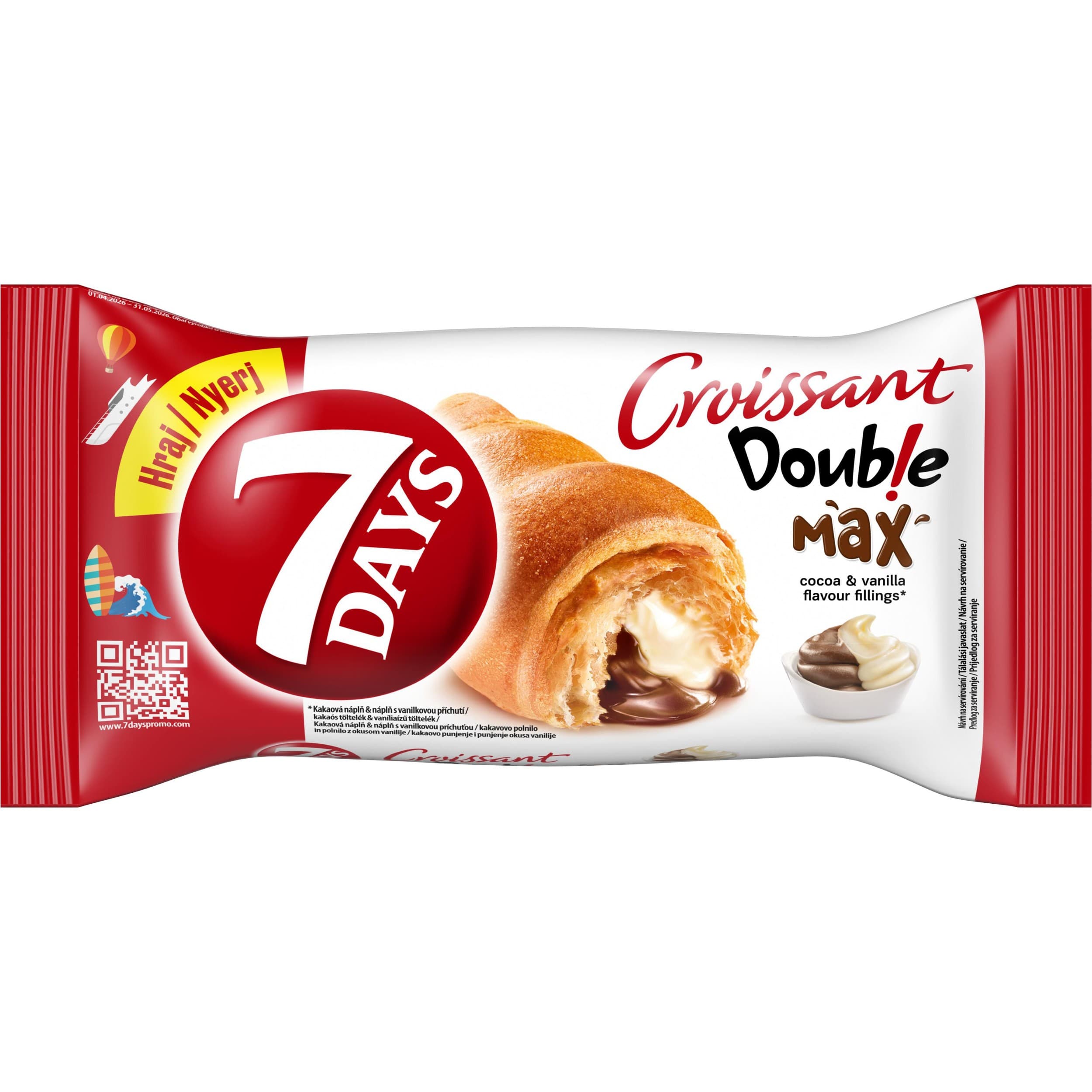 7 Days Croissant Double s náplní s kakaem a s náplní s vanilkovou příchutí 80g
