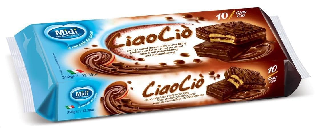 Midi Ciao Cio snack s kakaovou náplní a kakaovou polevou 350 g
