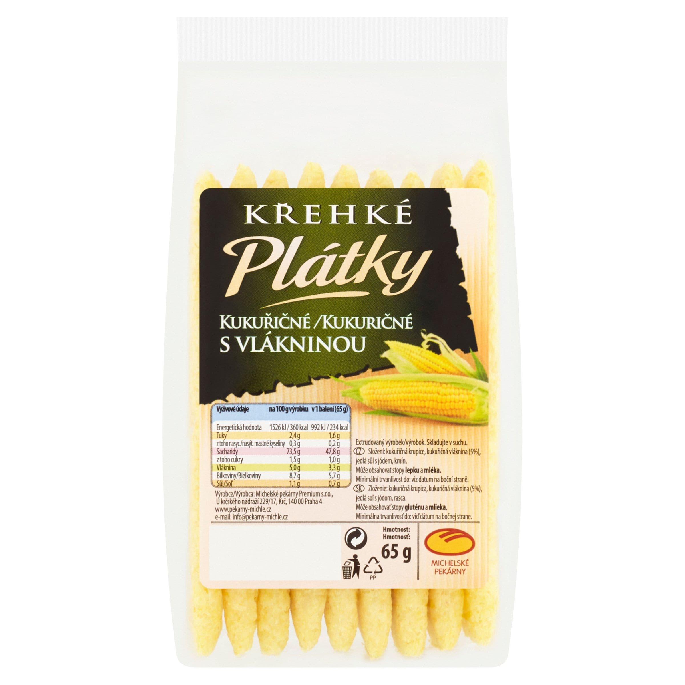 Michelské Pekárny Křehké plátky kukuřičné s vlákninou 65 g