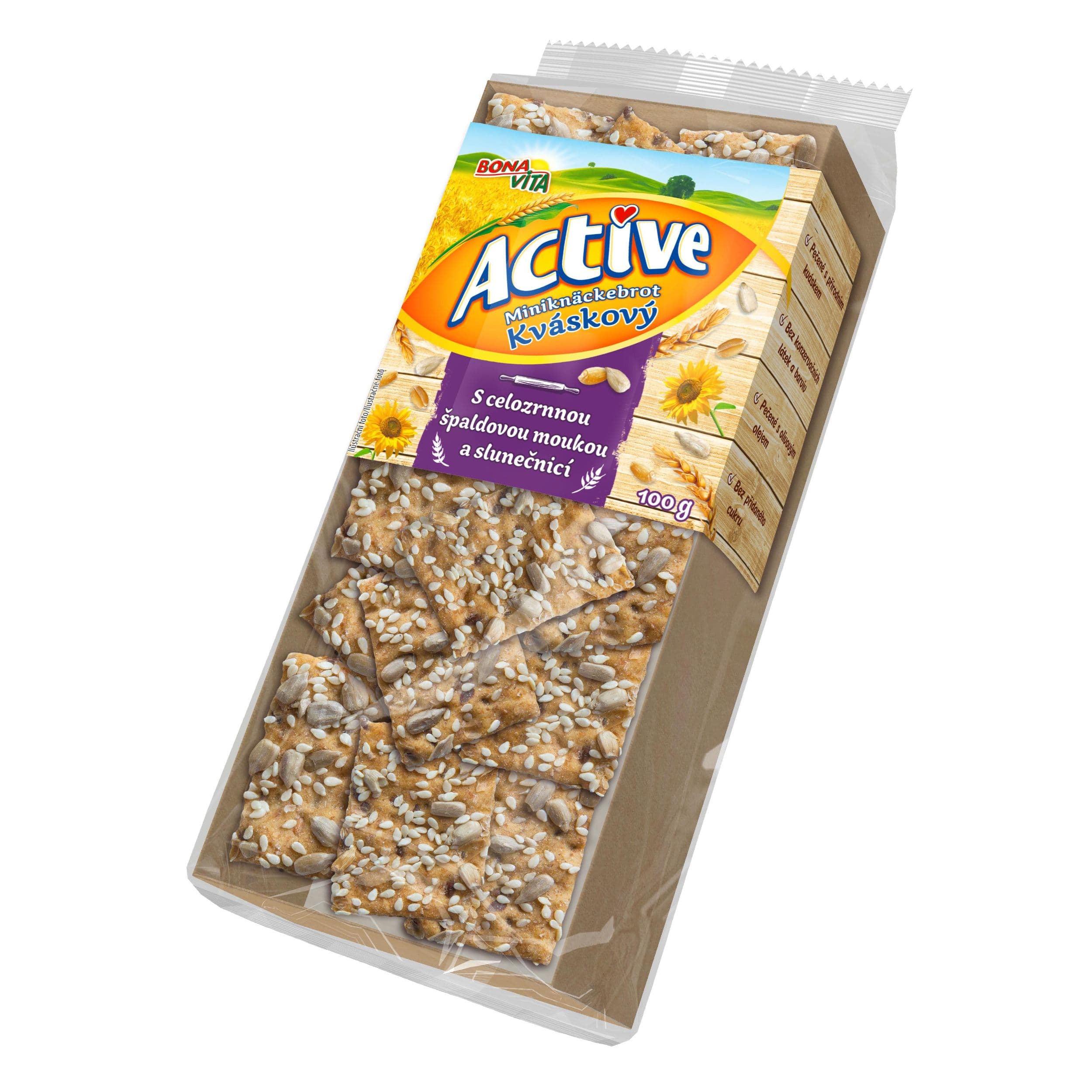 Bona Vita Active Kváskový miniknäckebrot s celozrnnou špaldovou mouku a slunečnicí 100 g