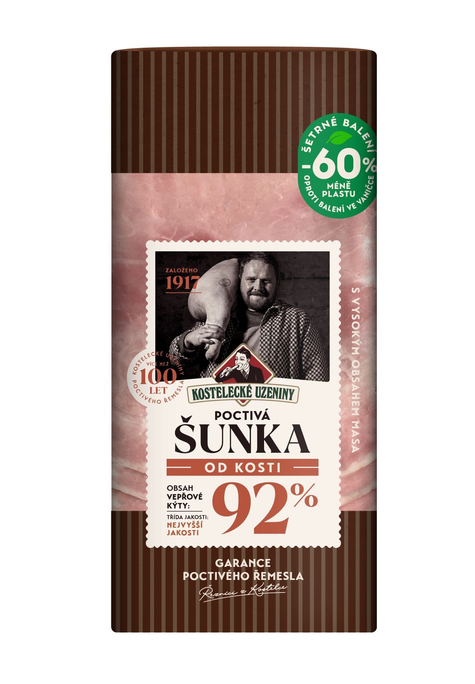 Kostelecké Uzeniny Poctivá šunka od kosti 100g