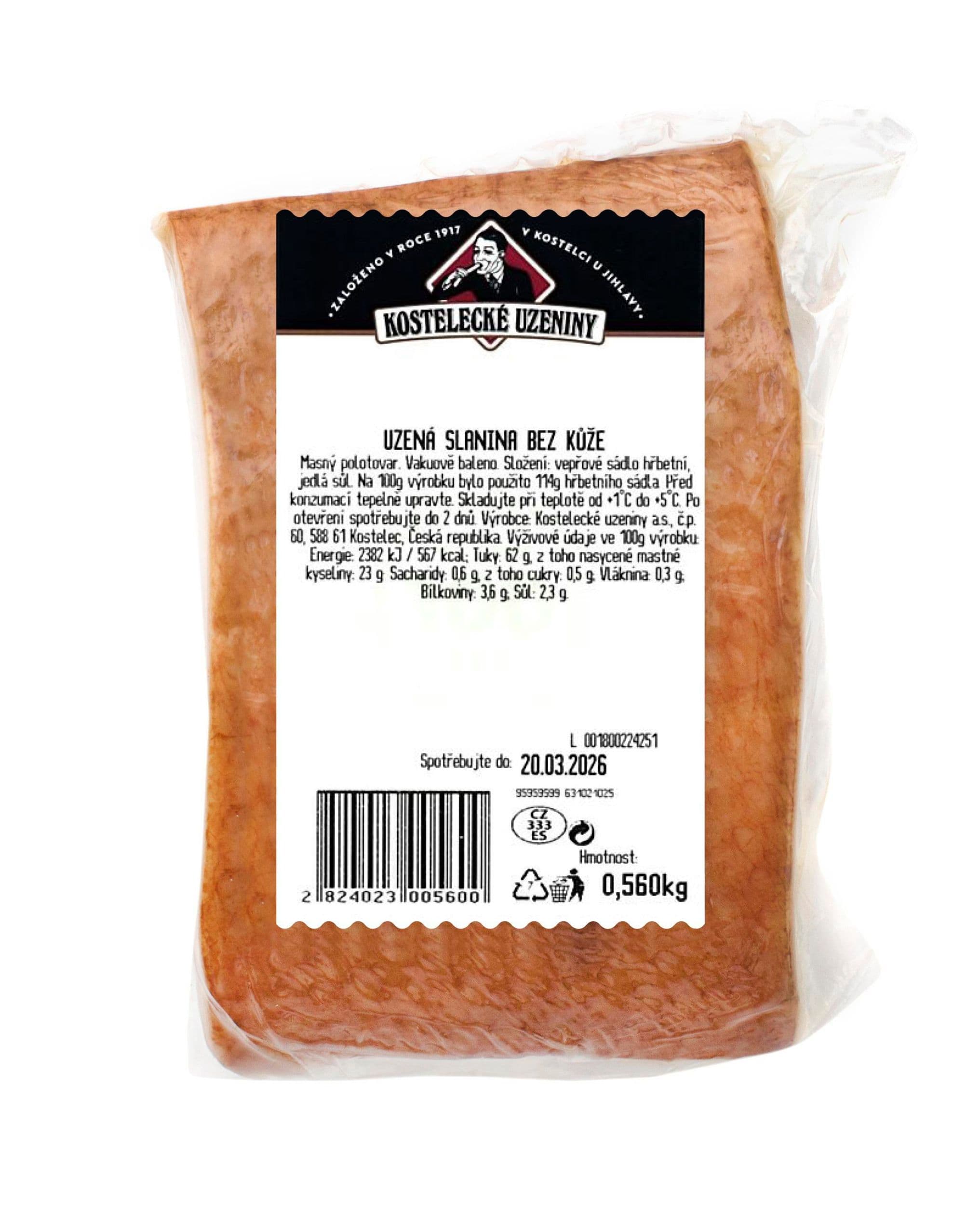 Kostelecké Uzeniny Uzená slanina bez kůže