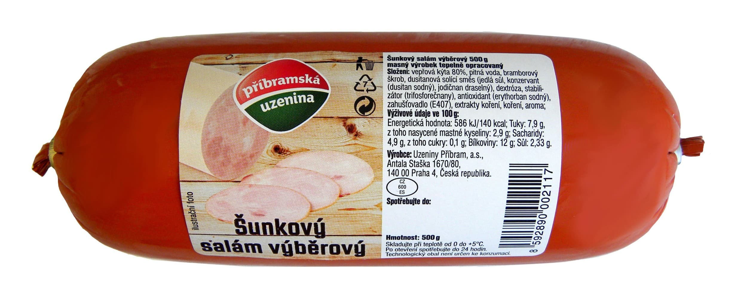 Uzeniny Příbram Šunkový salám výběrový 500g