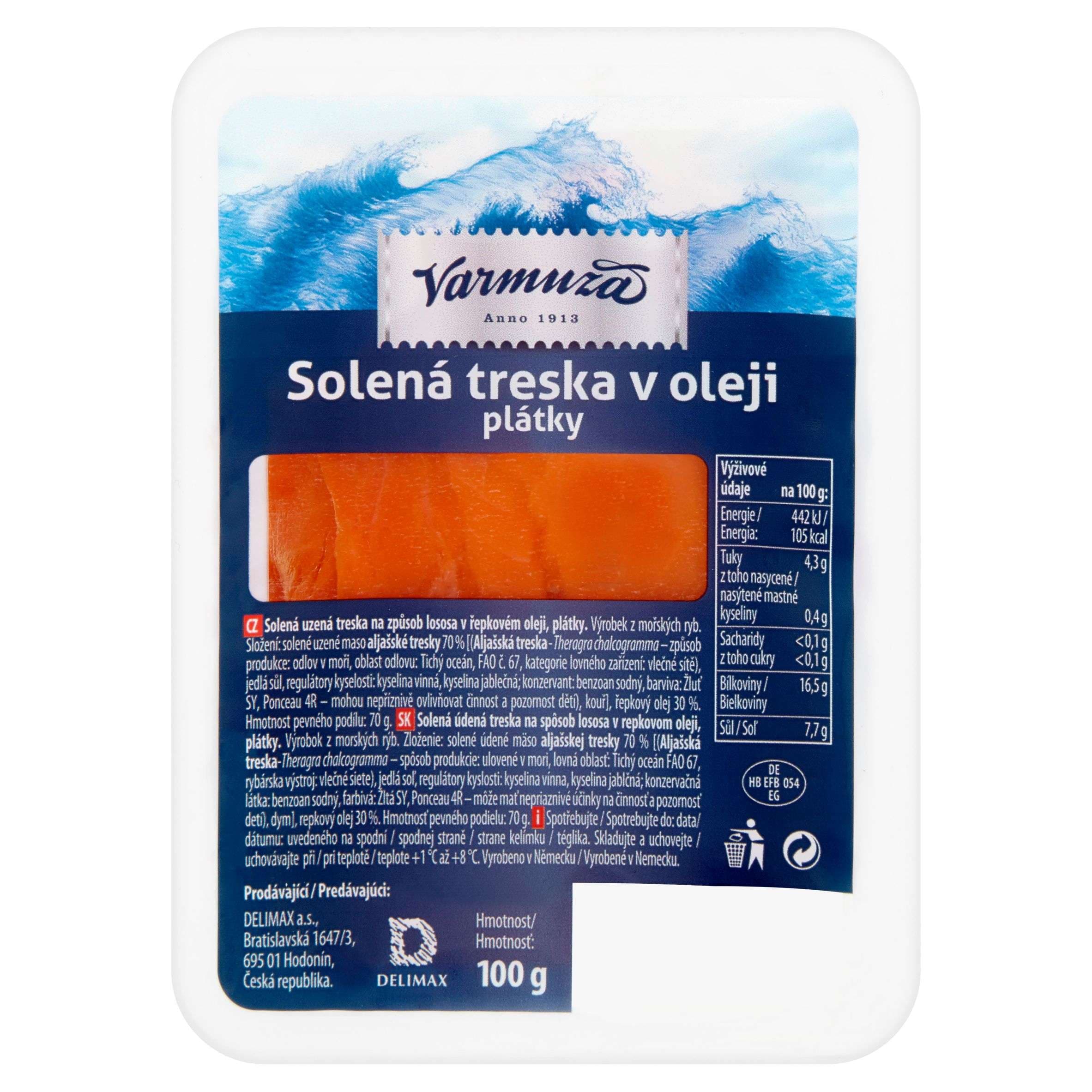 Varmuža Solená treska v oleji plátky 100 g