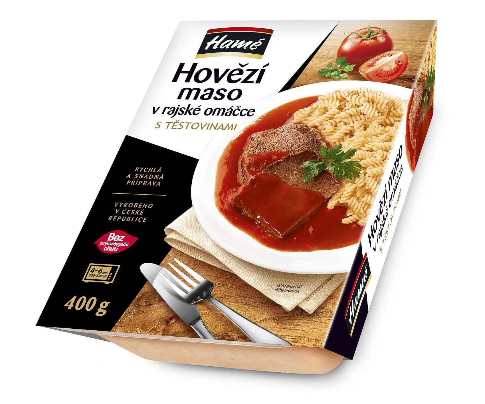 Hamé Hovězí v rajské omáčce s těstovinami 450g