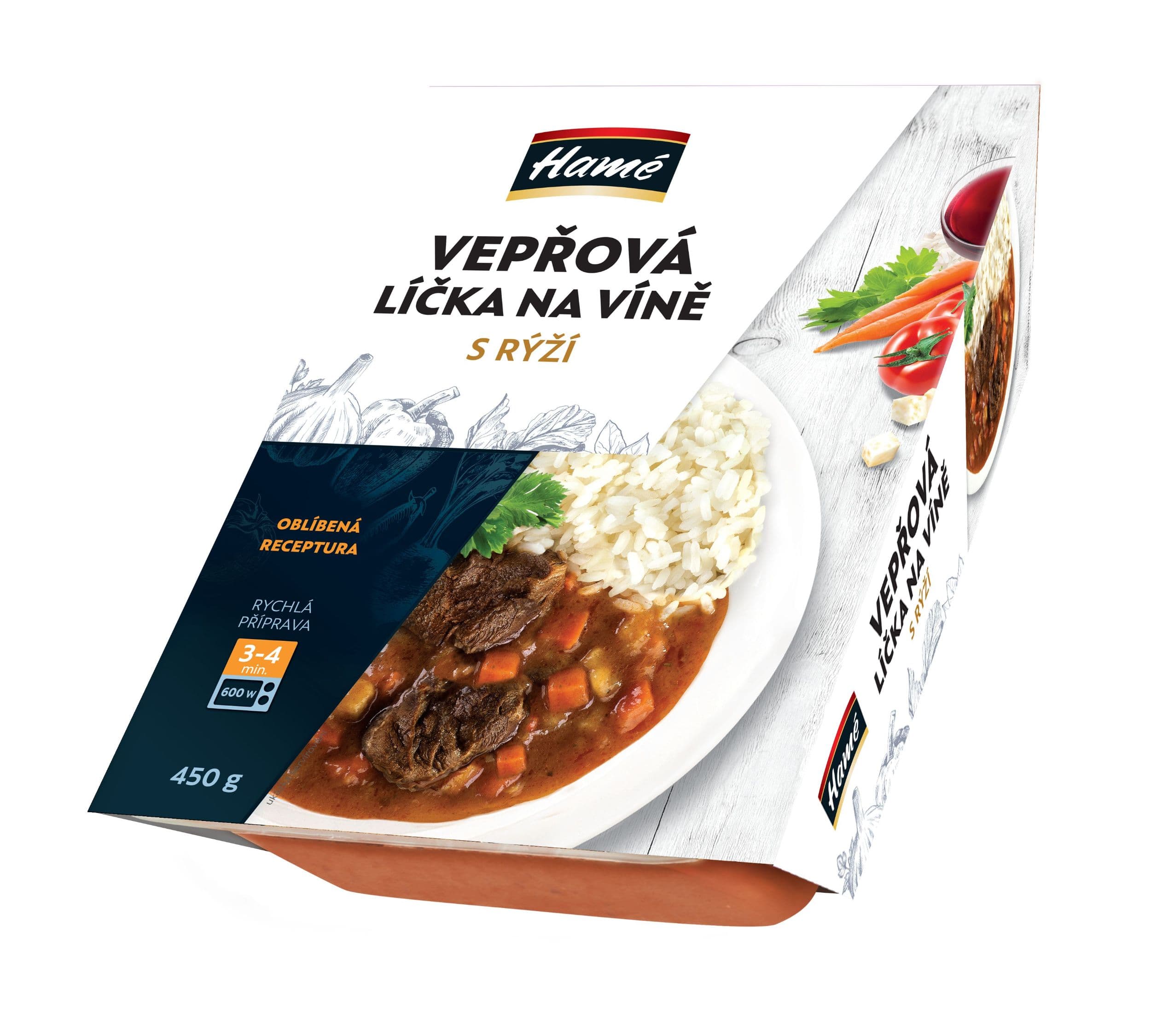 Hamé Vepřová líčka na víně s rýží 450g