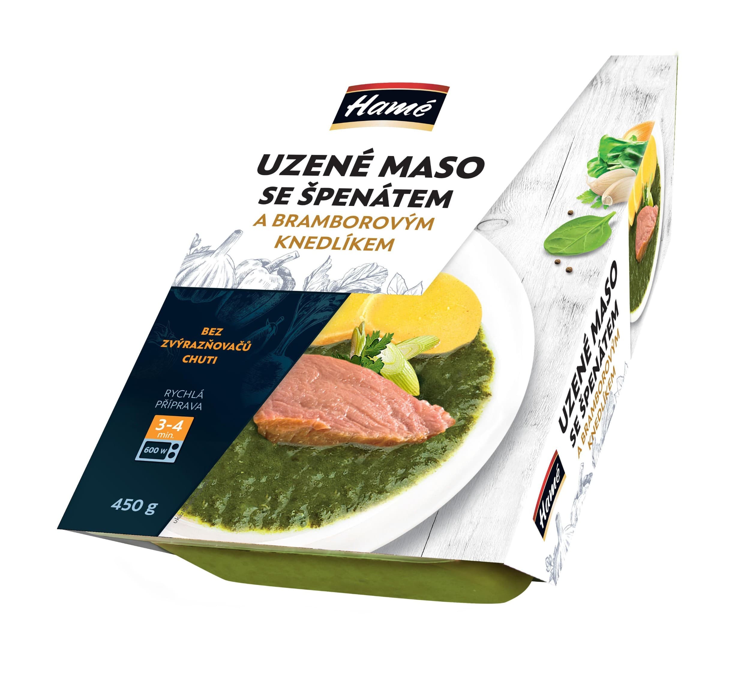 Hamé Uzené maso se špenátem a bramborovými knedlíky 450g