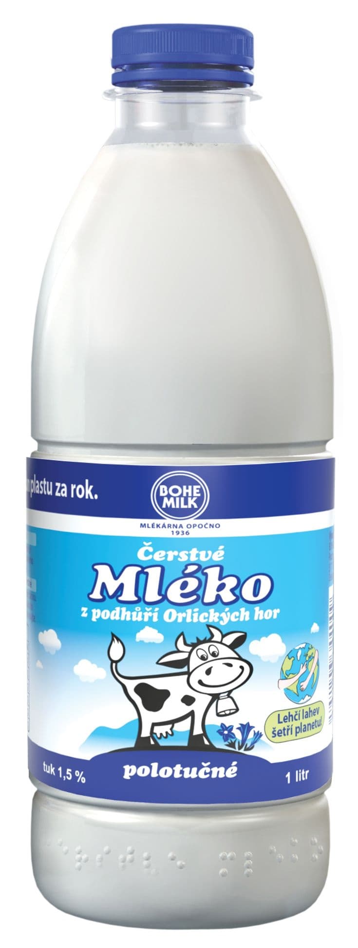Bohemilk Čerstvé polotučné mléko 1,5 %, 1 l