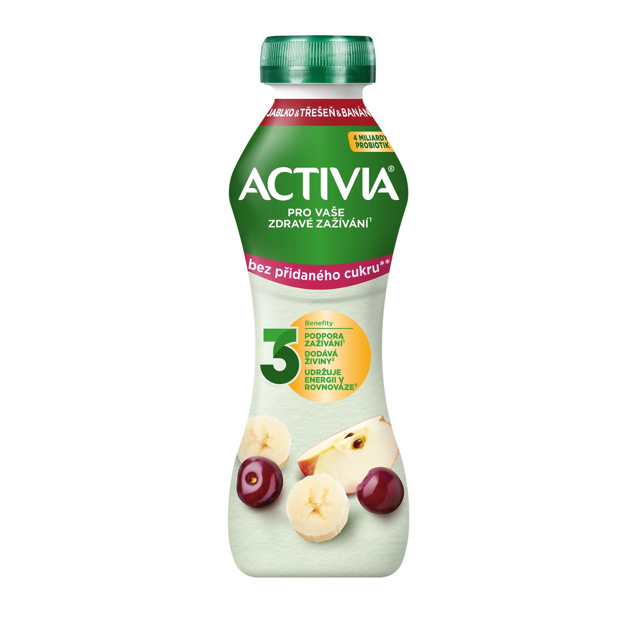 Activia zakysaný nápoj s bifidokulturou třešeň/jablko/banán bez přid. cukru 270g
