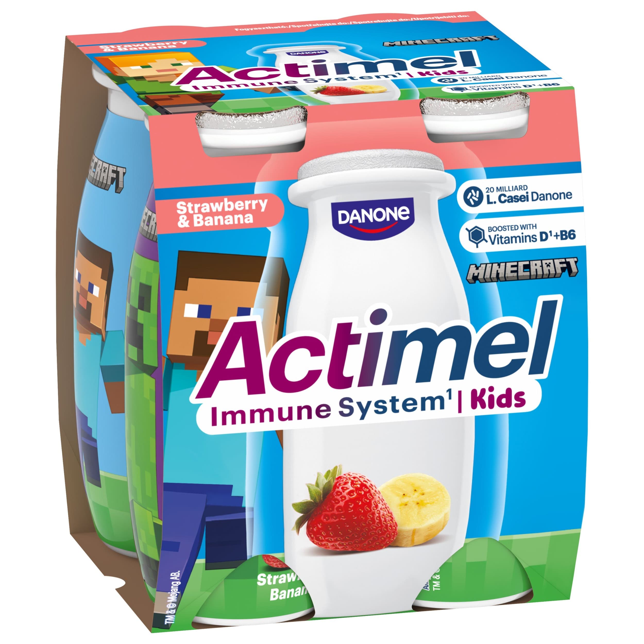 Danone Actimel Kids Probiotický nápoj banán a jahoda 4x100 g