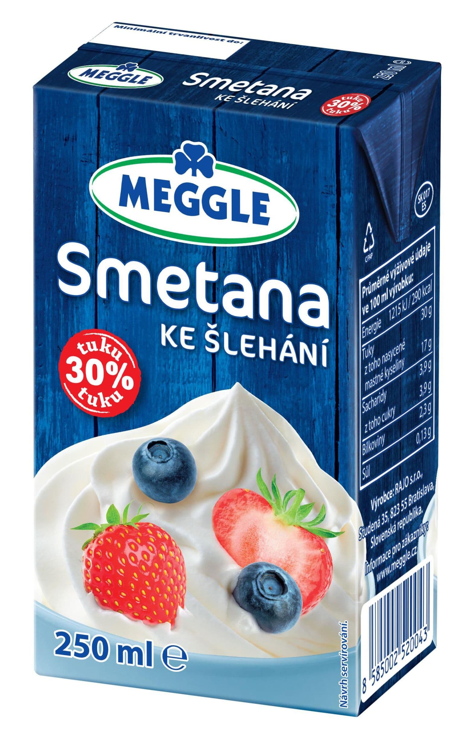 Meggle Smetana ke šlehání 30% tuku 250 ml