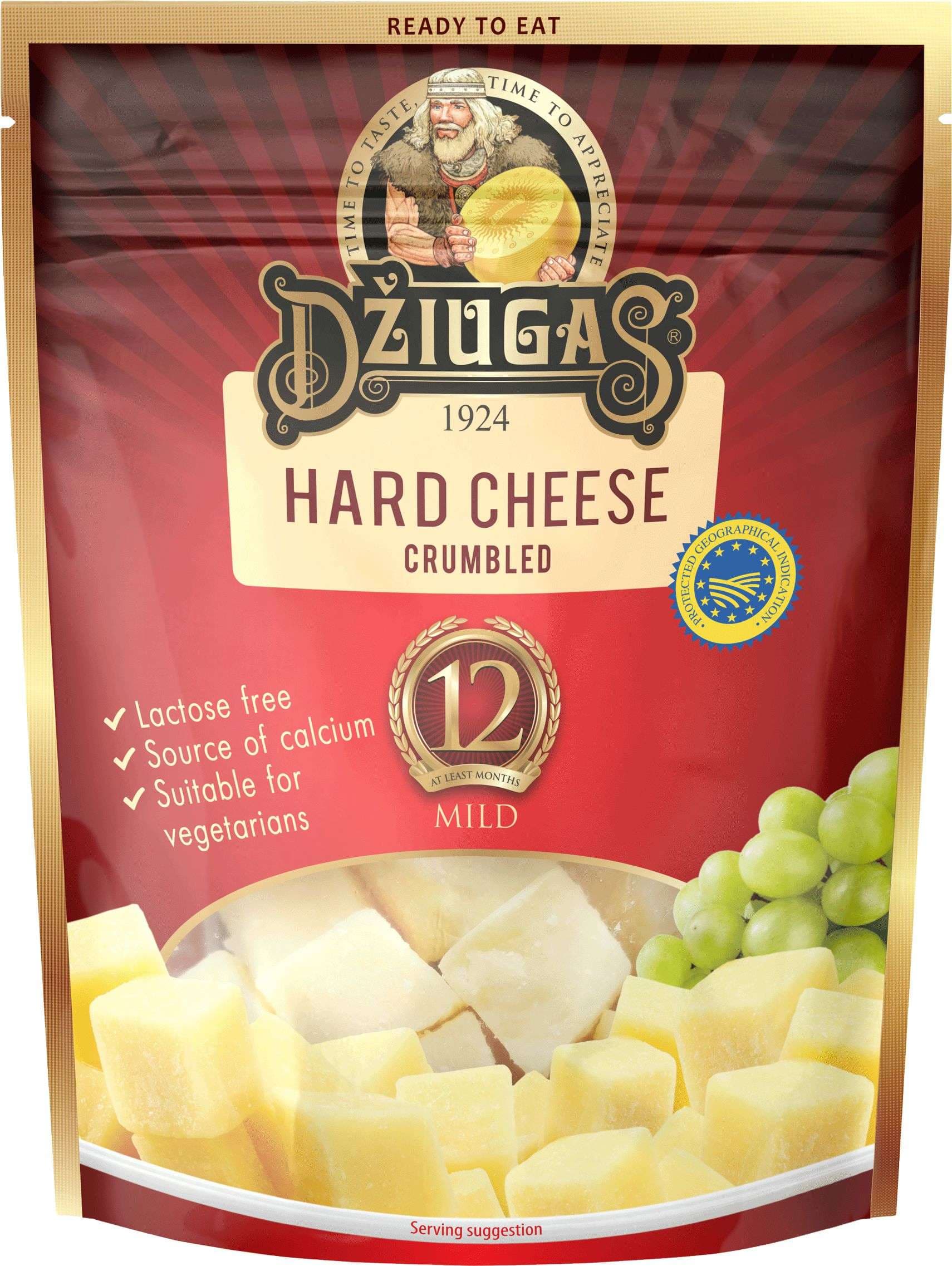 Sýr Džiugas - lámané kousky, doba zrání 12 měsíců, 40% t.v.s. 100 g