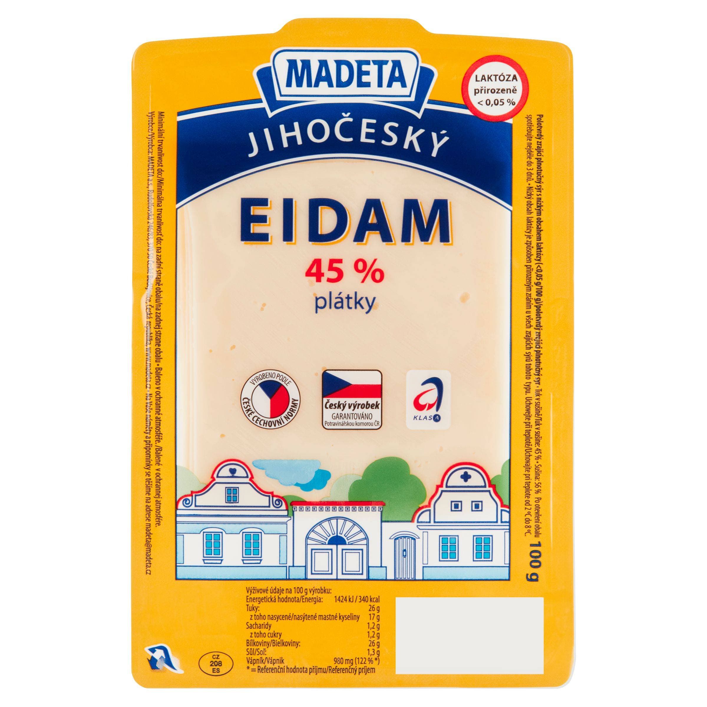 Madeta Jihočeský eidam 45% plátky 100 g