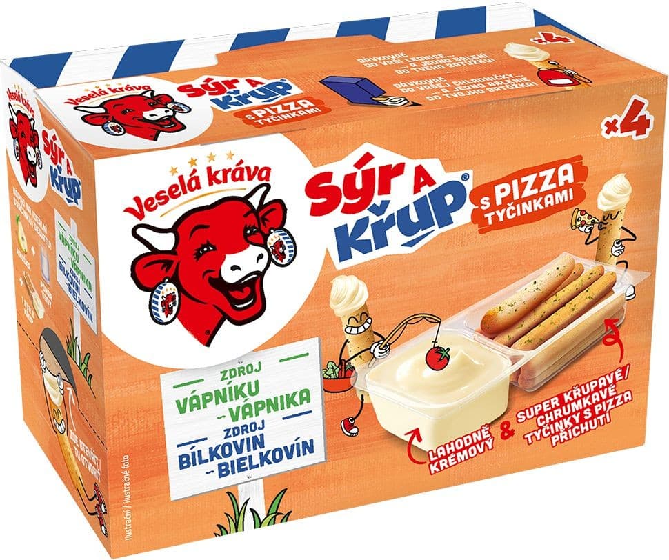 Veselá Kráva Sýr a Křup S tyčinkami s pizza příchutí 4x35 g