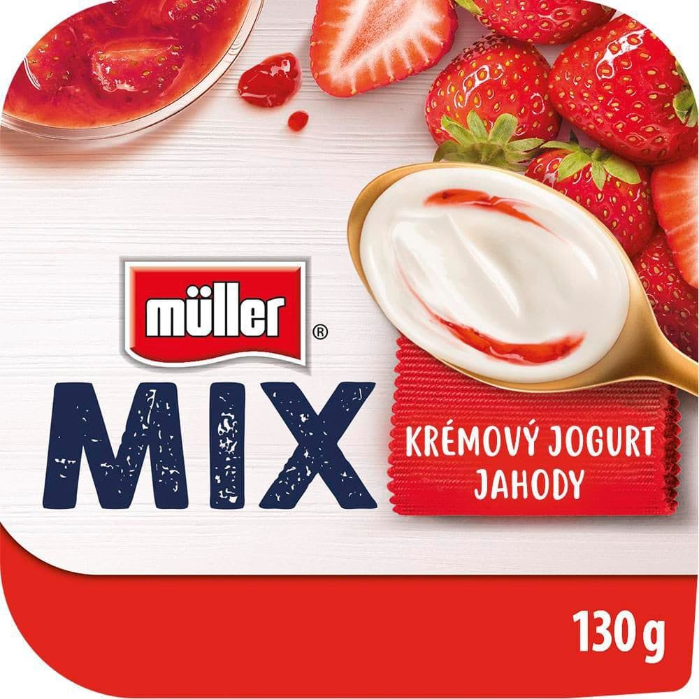 Müller Mix Strawberry ochucený slazený jogurt 130 g