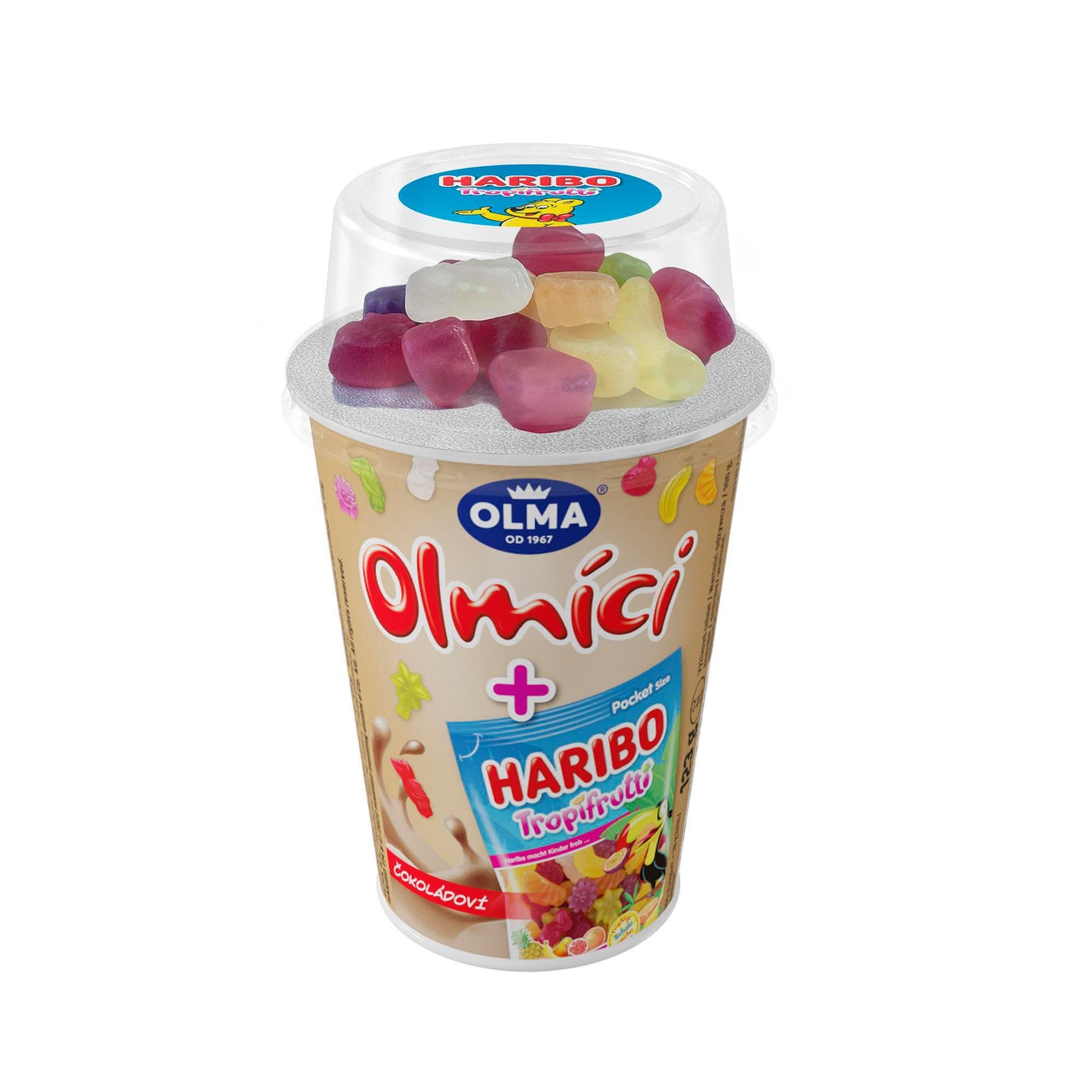 Olma Olmíci Haribo Troppi Frutti čokoládoví ( 105 g + 18 g ) 123 g