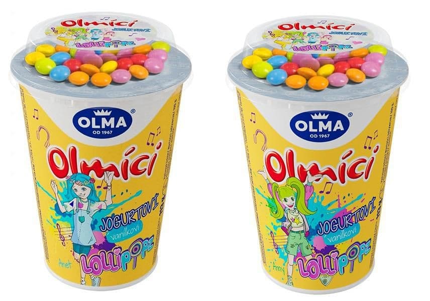 Olma Olmíci jogurtoví vanilkoví Lollipopz dražé 113 g různé motivy