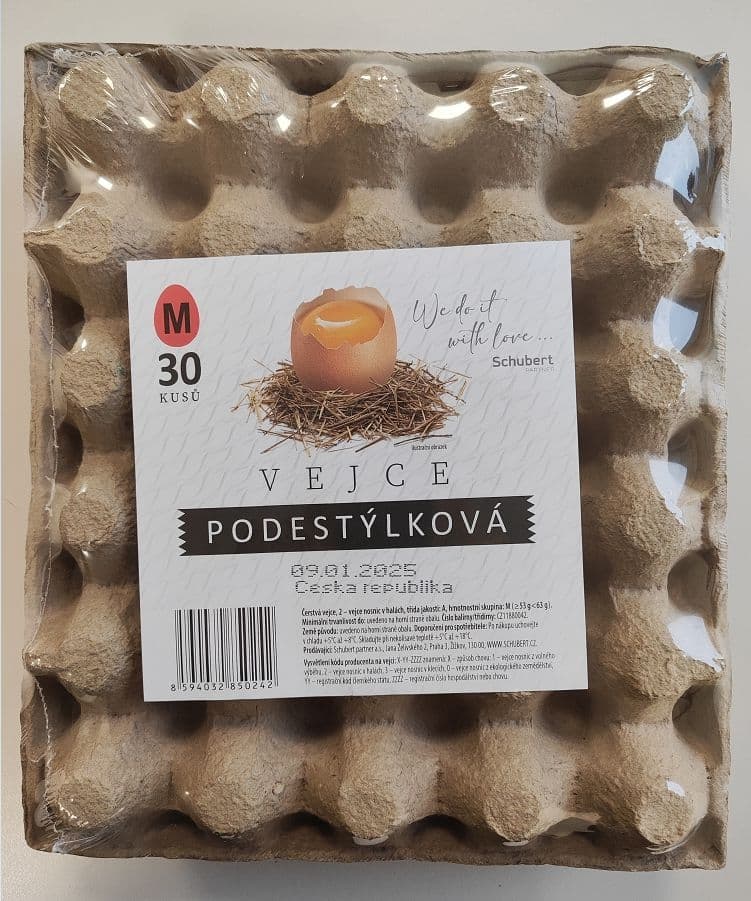 Vejce M, 30 kusů, podestýlková,  vejce nosnic v halách, hmotnostní skupina M, jakostní třída A - čerstvá