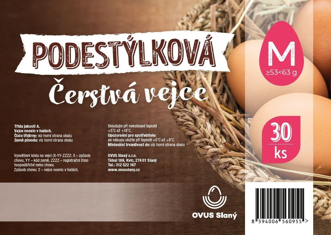 Čerstvá podestýlková vejce M 30 ks