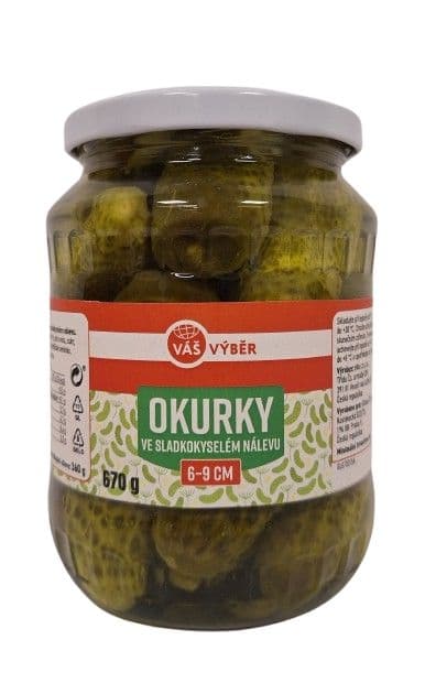Váš Výběr Okurky ve sladkokyselém nálevu 6-9 cm 670 g