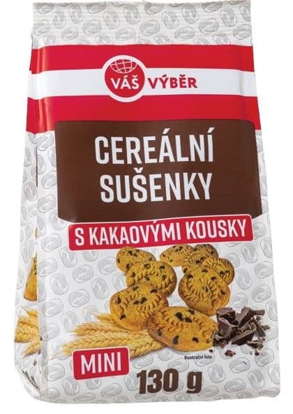 Váš Výběr Cereální sušenky mini s kakaovými kousky 130g
