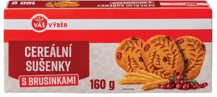 Váš Výběr Cereální sušenky s brusinkami 160g