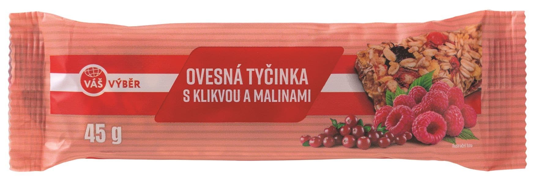 Váš Výběr Ovesná müsli tyčinka s klikvou a malinami 45g