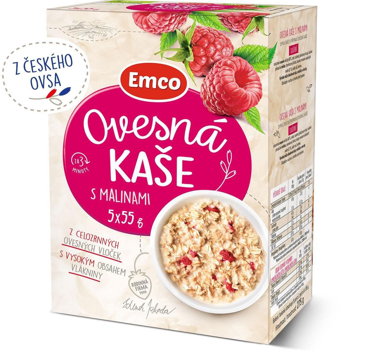 Emco Ovesná kaše s malinami 5x55 g