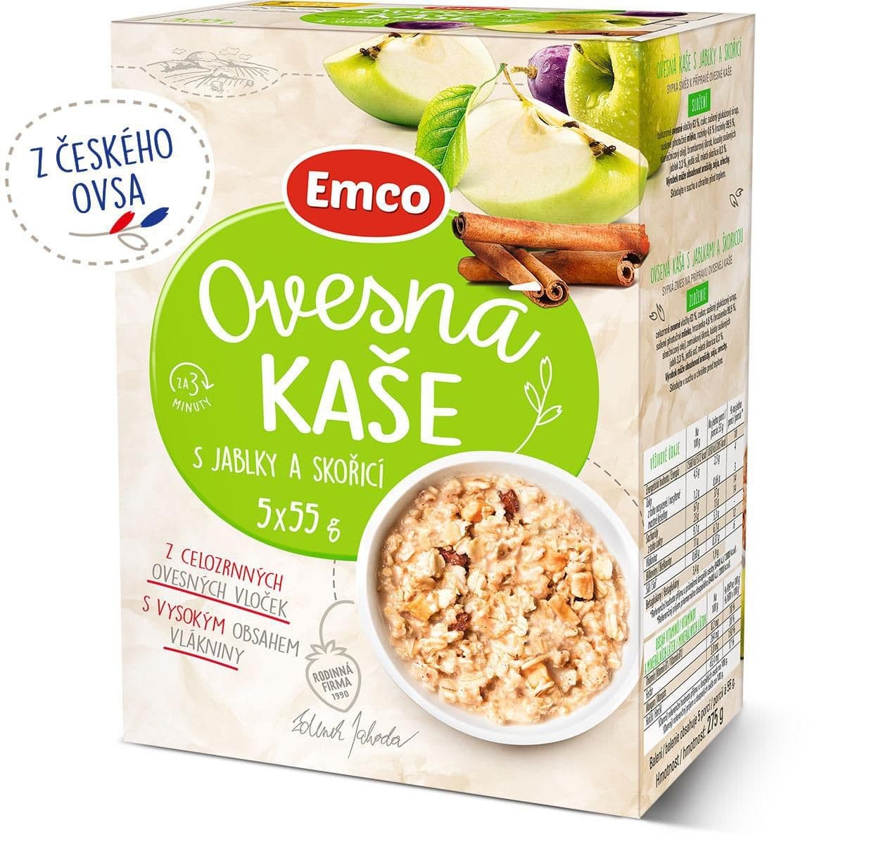 Emco Ovesná kaše s jablky a skořicí 5x55 g
