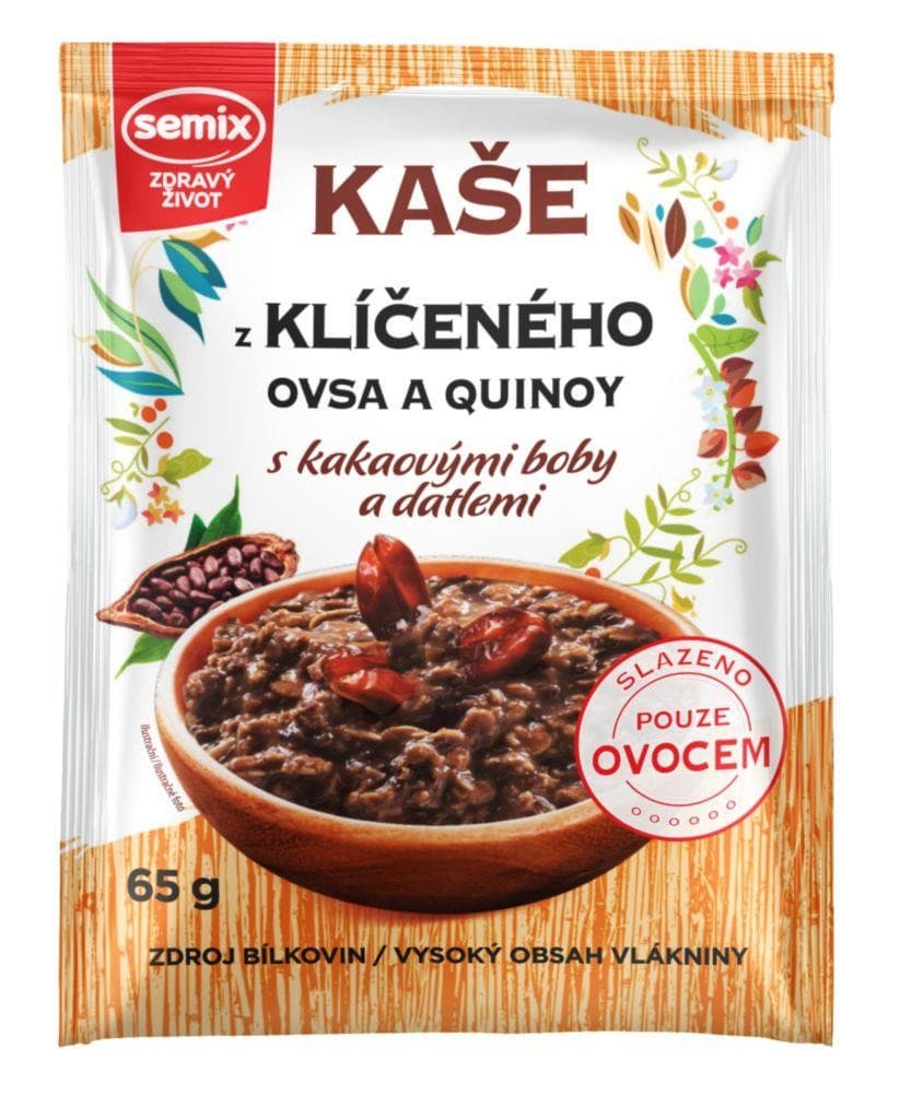 Semix Kaše z klíčeného ovsa a quinoy s kakaovými boby a datlemi bez lepku 65 g