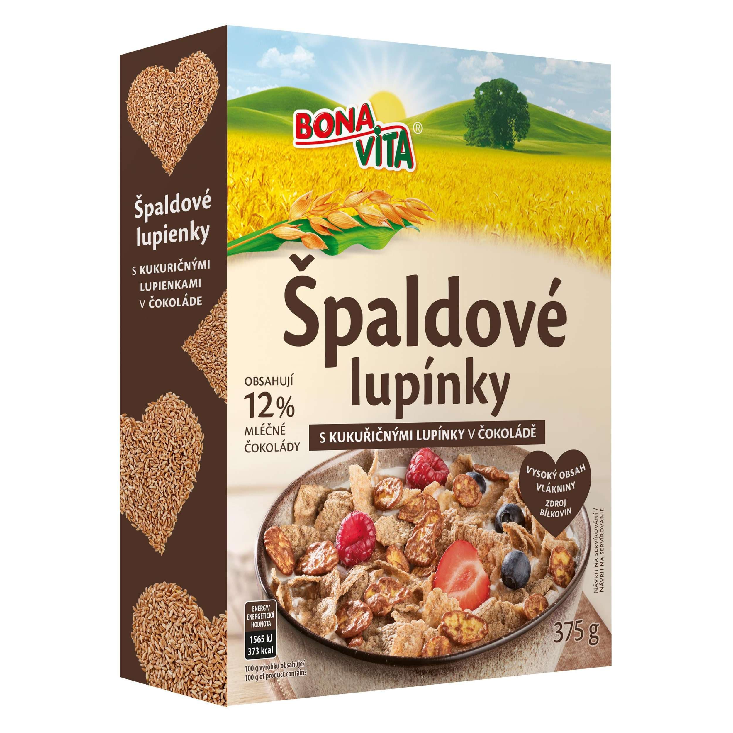 Bona Vita Špaldové lupínky s kukuřičnými lupínky v čokoládě 375 g