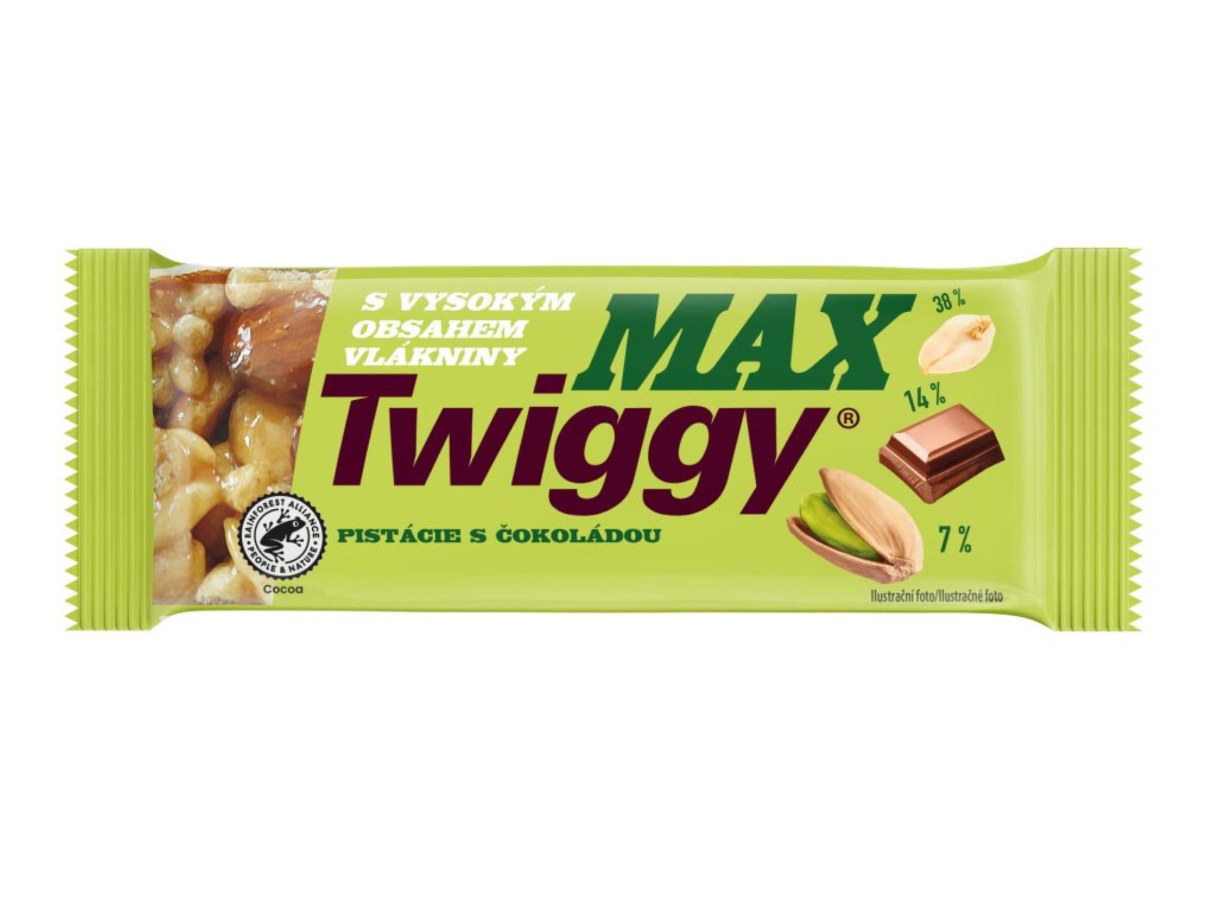 Twiggy MAX s pistáciemi polomáčená v hořké čokoládě 35g